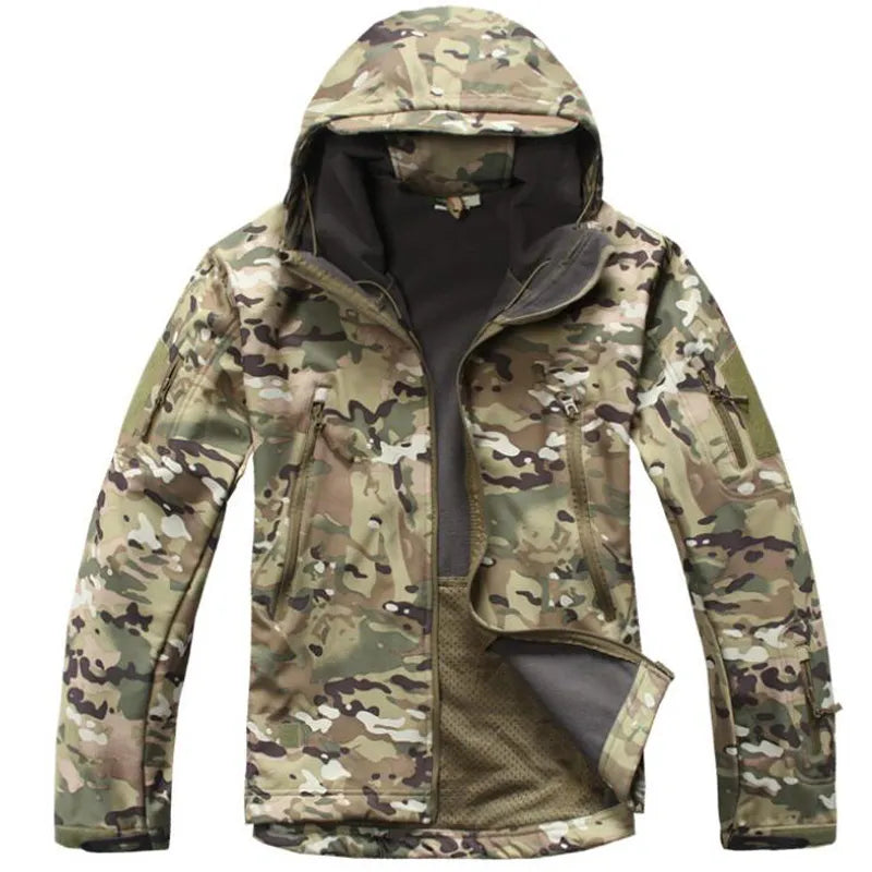 Men Military Tactical Hiking Jacket Outdoor Windproof Fleece Thermal Sport Waterproof Hunting Clothes Hooded Army Camo Outerwear-0