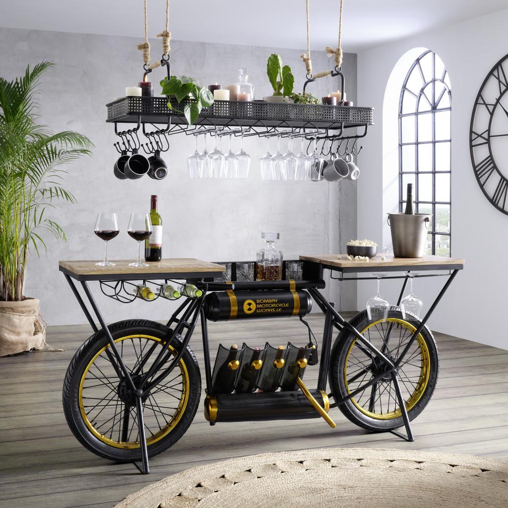 Black and Gold  Metal Mango Wood Bike Bar Counter-4