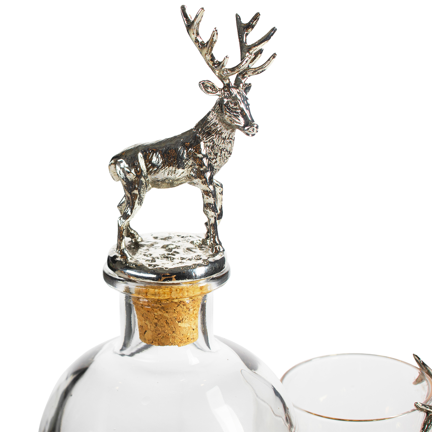 Stag Antler Decanter Set with 2 Stag Glasses - Antique Pewter Whiskey Decanter Set Elegant Liquor Decanter Gift Set for Bar by The Wine Savant - Luxury Decanter for Bourbon, Scotch, or Whiskey 750ml-2