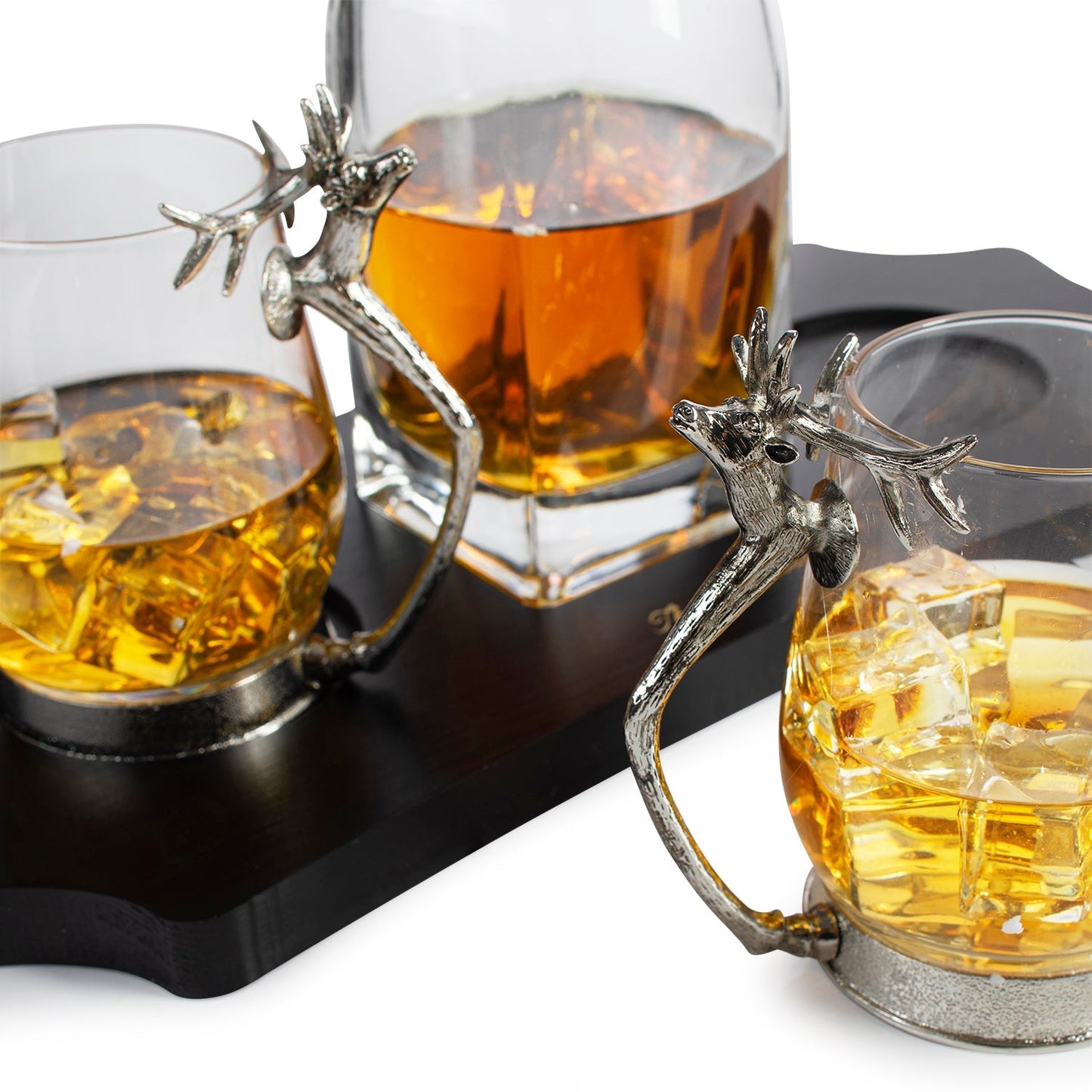 Stag Antler Decanter Set with 2 Stag Glasses - Antique Pewter Whiskey Decanter Set Elegant Liquor Decanter Gift Set for Bar by The Wine Savant - Luxury Decanter for Bourbon, Scotch, or Whiskey 750ml-1