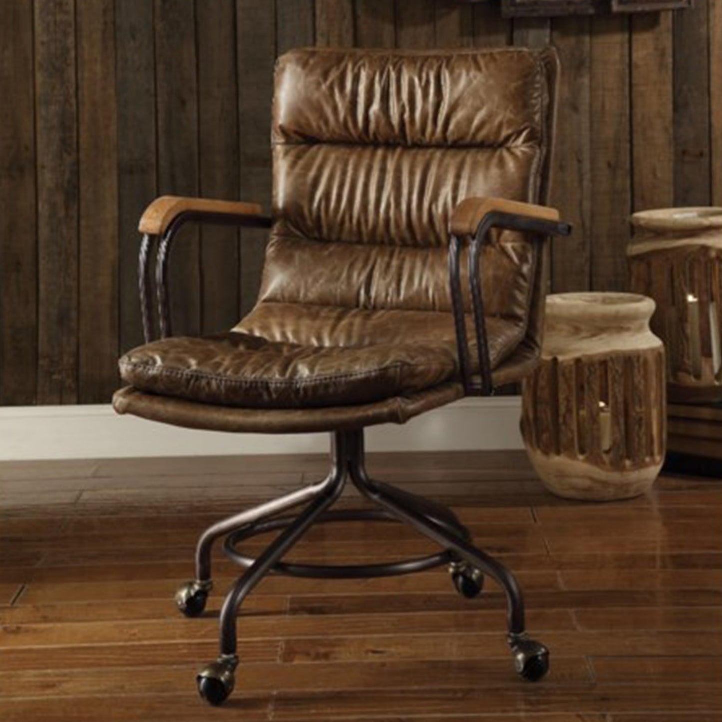 22" X 26" X 36" Vintage Whiskey Top Grain Leather Office Chair-1