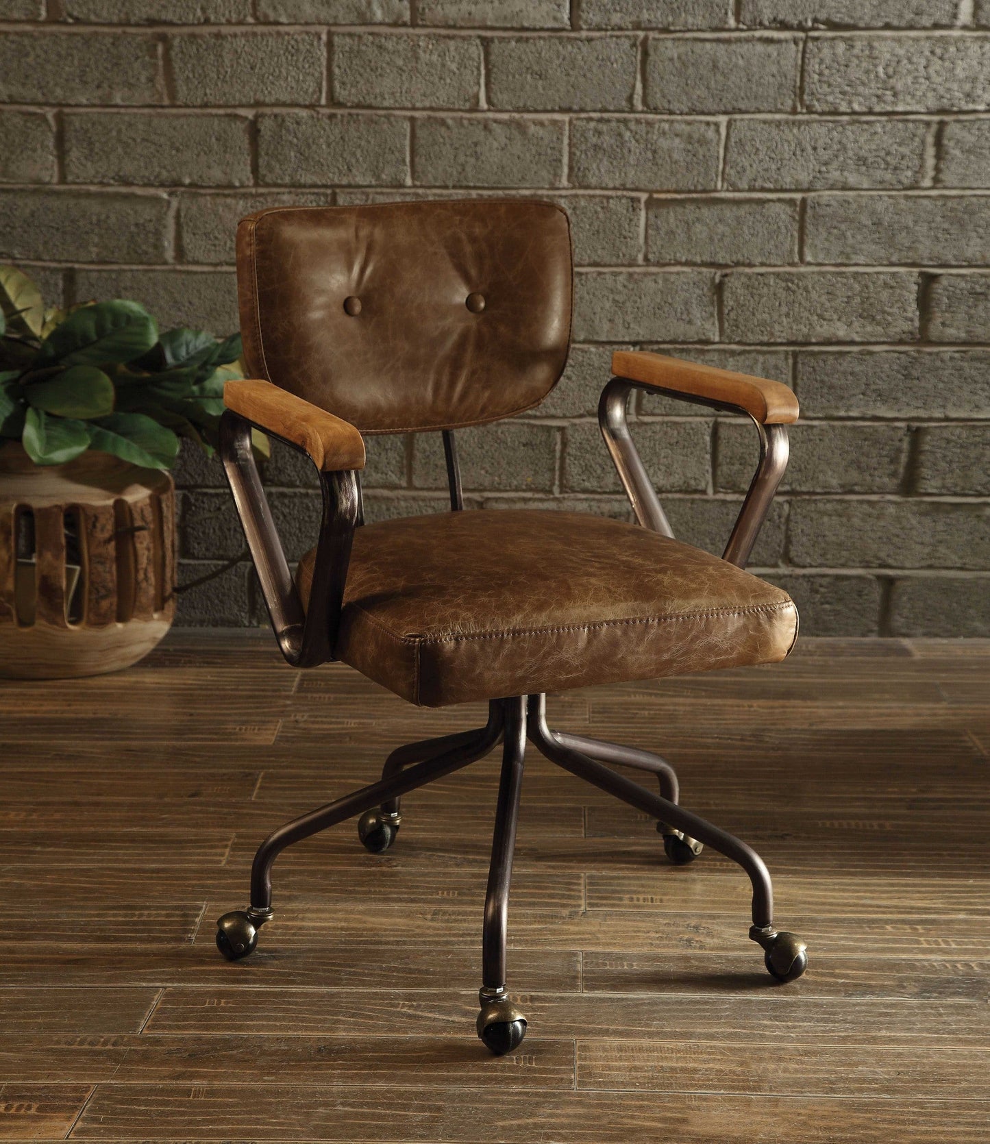 24" X 25" X 32" Vintage Whiskey  Leather Office Chair-0