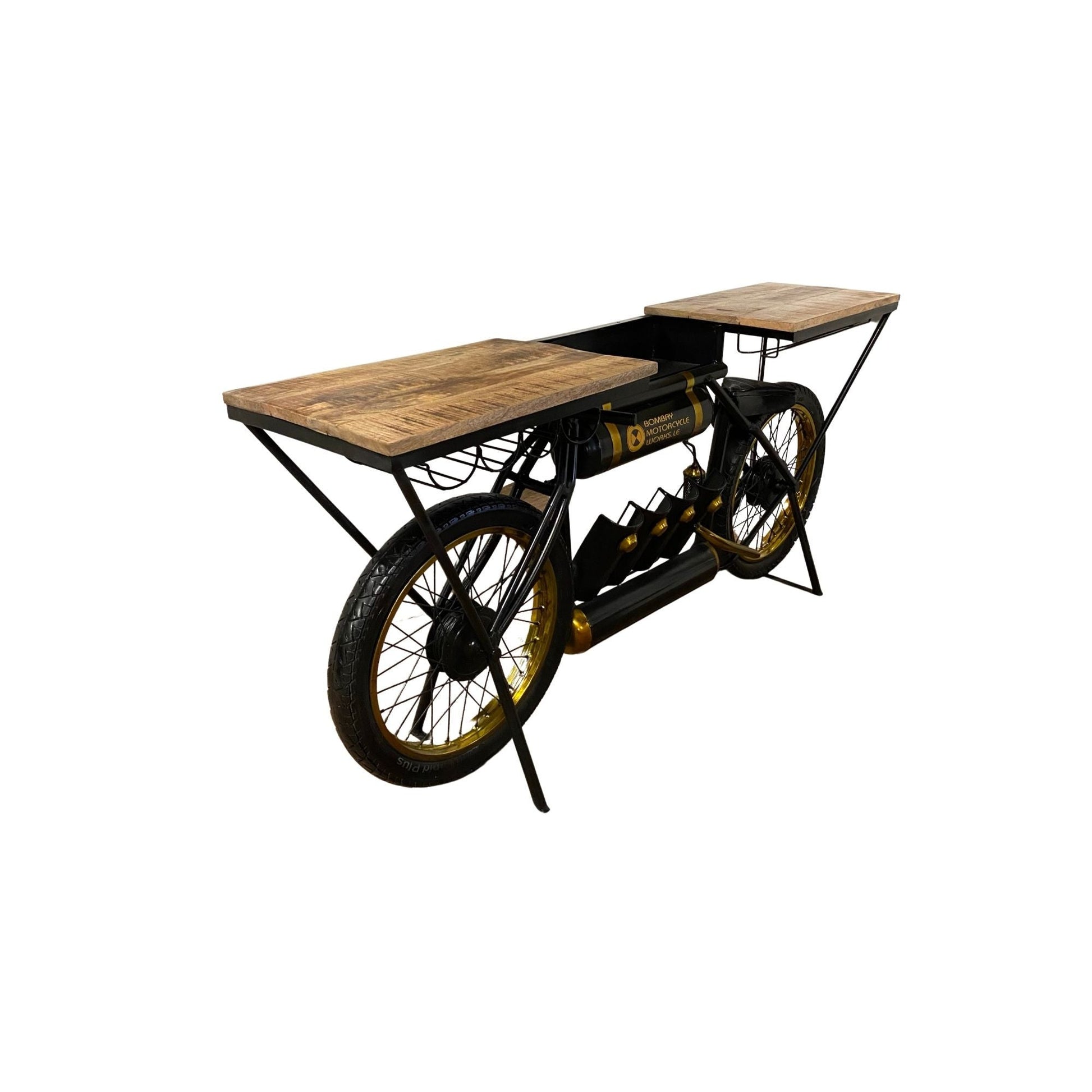 Black and Gold  Metal Mango Wood Bike Bar Counter-1