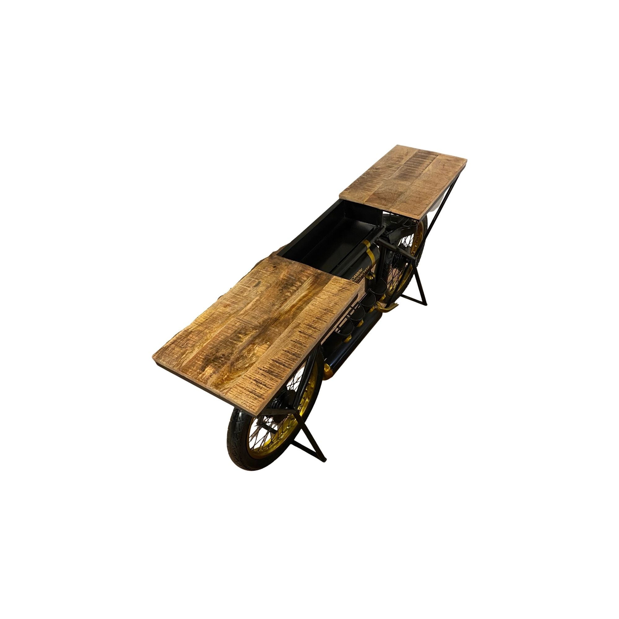 Black and Gold  Metal Mango Wood Bike Bar Counter-2