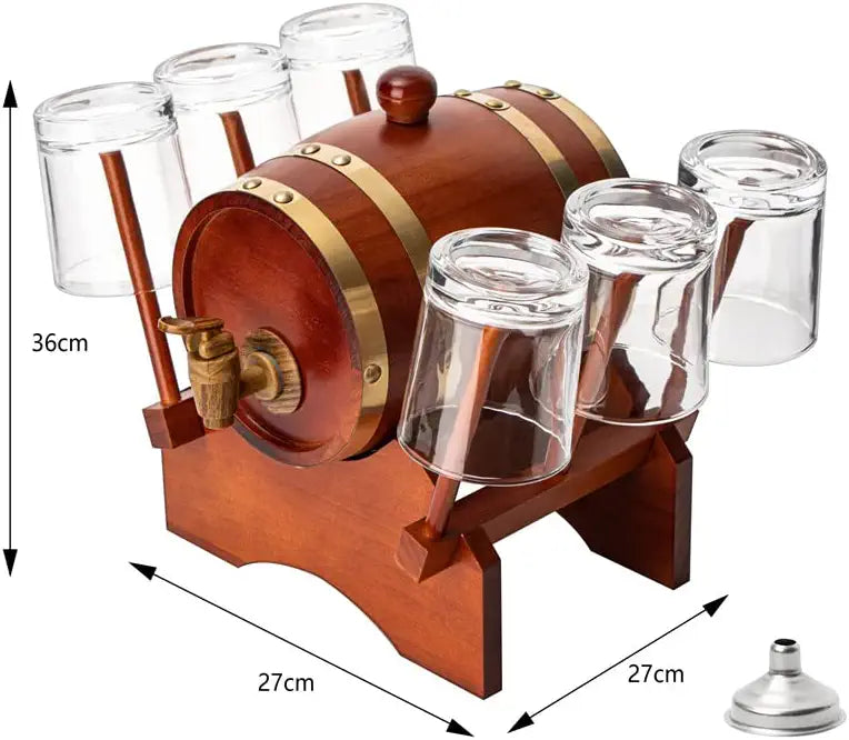 Barrel Decanter with 6 Whiskey Glasses by The Wine Savant - 1000 mL Mahogany Wood Old Fashioned Classic Whiskey Decanter Set, Gifts for Him, Father's Day, Gift Ideas-5