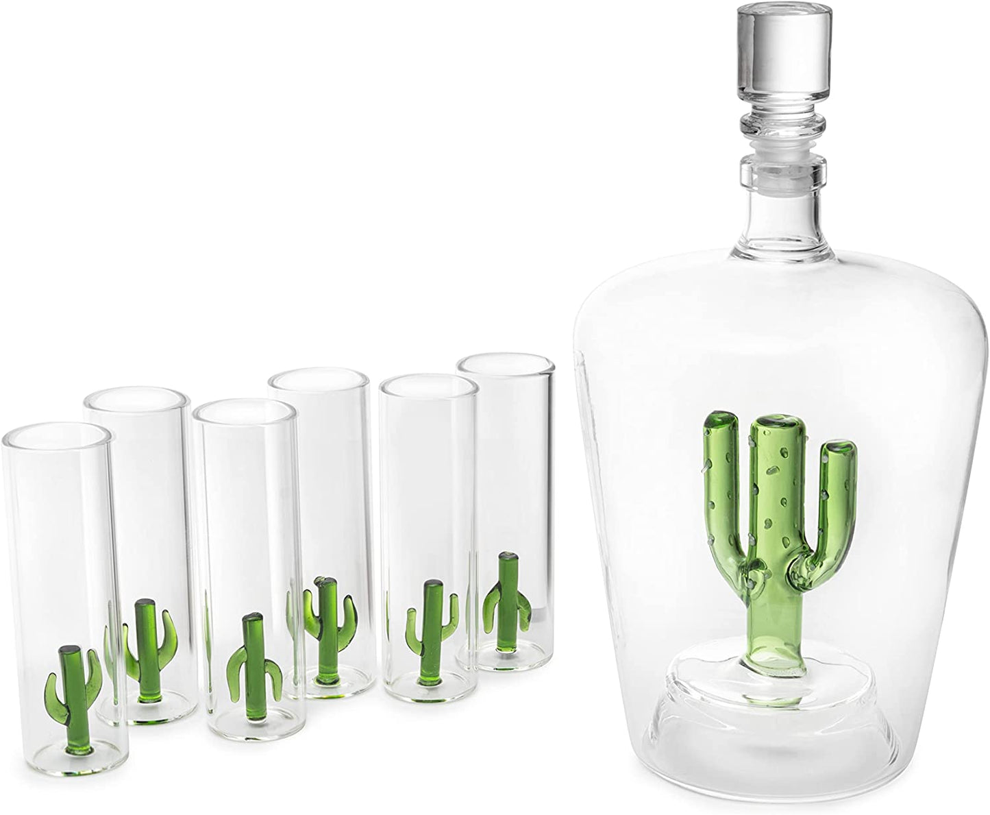 Tequila Decanter Set With Agave Decanter and 6 Agave Shot Glasses, Perfect For Any Bar Or Tequila Party, 25 Ounce Bottle, 3 Ounce Tequila Shot Glasses (Cactus Tequila Set)-2