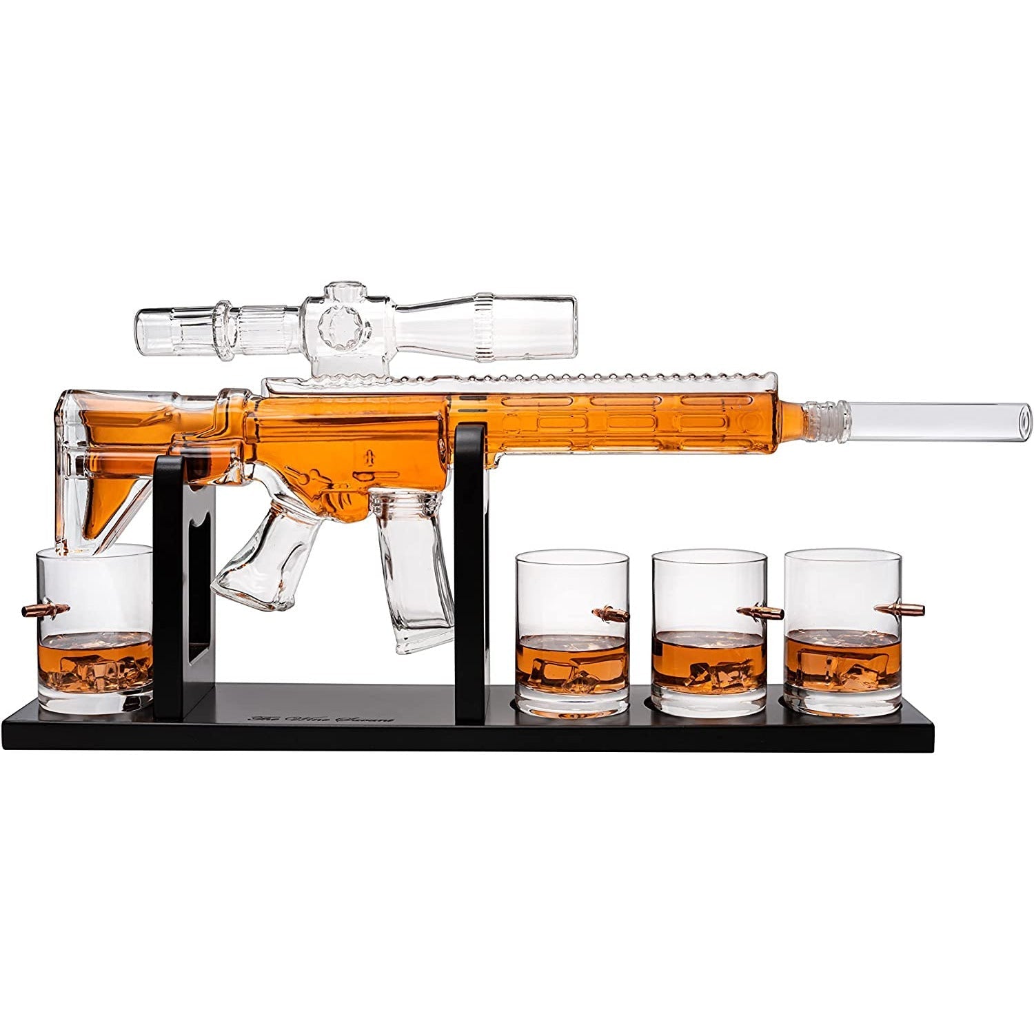 AR15 Whiskey Decanter Set - Limited Edition with Silencer Stopper - 640ml & 4 310 mL Bullet Glasses - Unique Gift - Drinking Party Accessory, Handmade Sniper Gun Liquor Decanter, Tik Tok Gun Decanter-4
