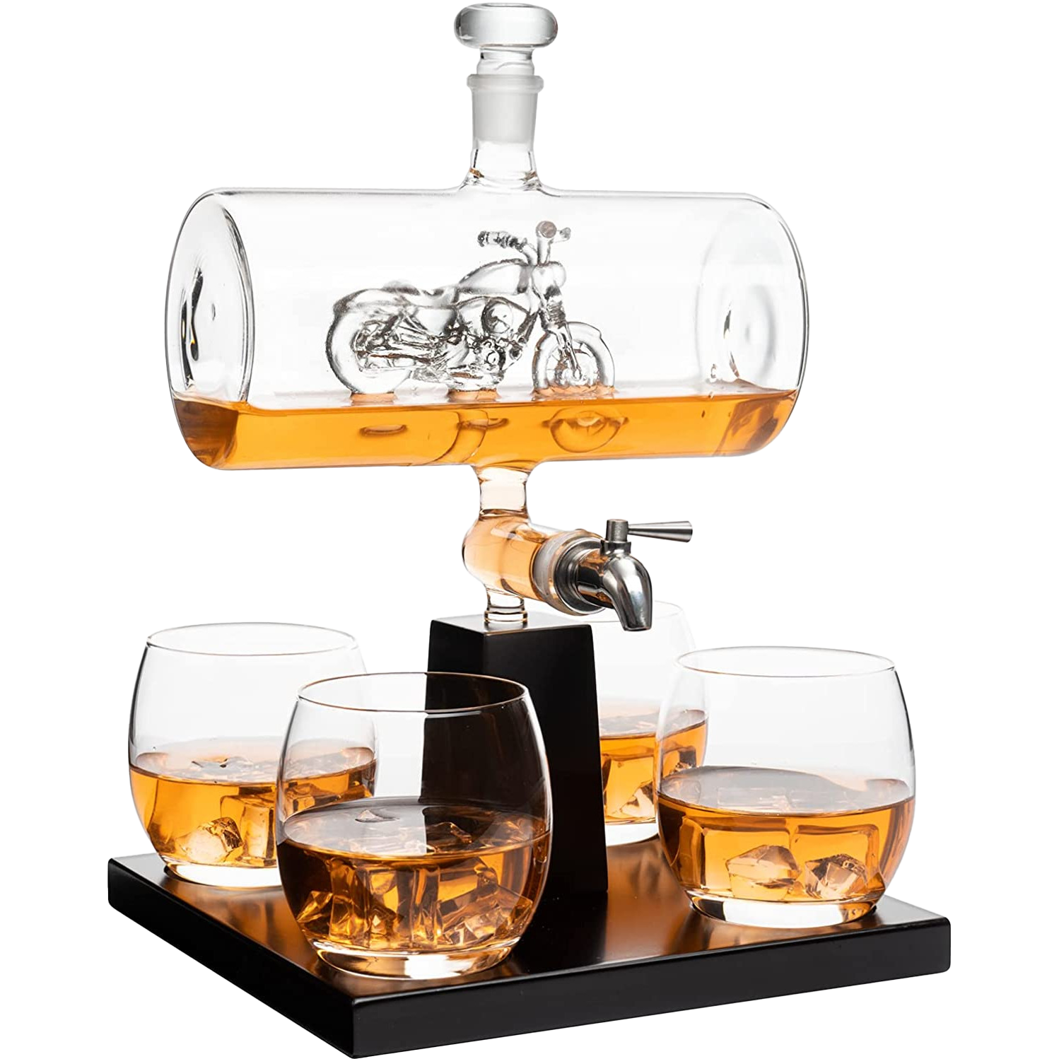 Motorcycle Decanter Whiskey & Wine Decanter Set 1100ml by The Wine Savant with 4 Whiskey Glasses, Motorcycle Gifts, Harley Davidson Motorbike Gifts, Drink Dispenser for Wine, Scotch, Bourbon 19"H 8"W-0