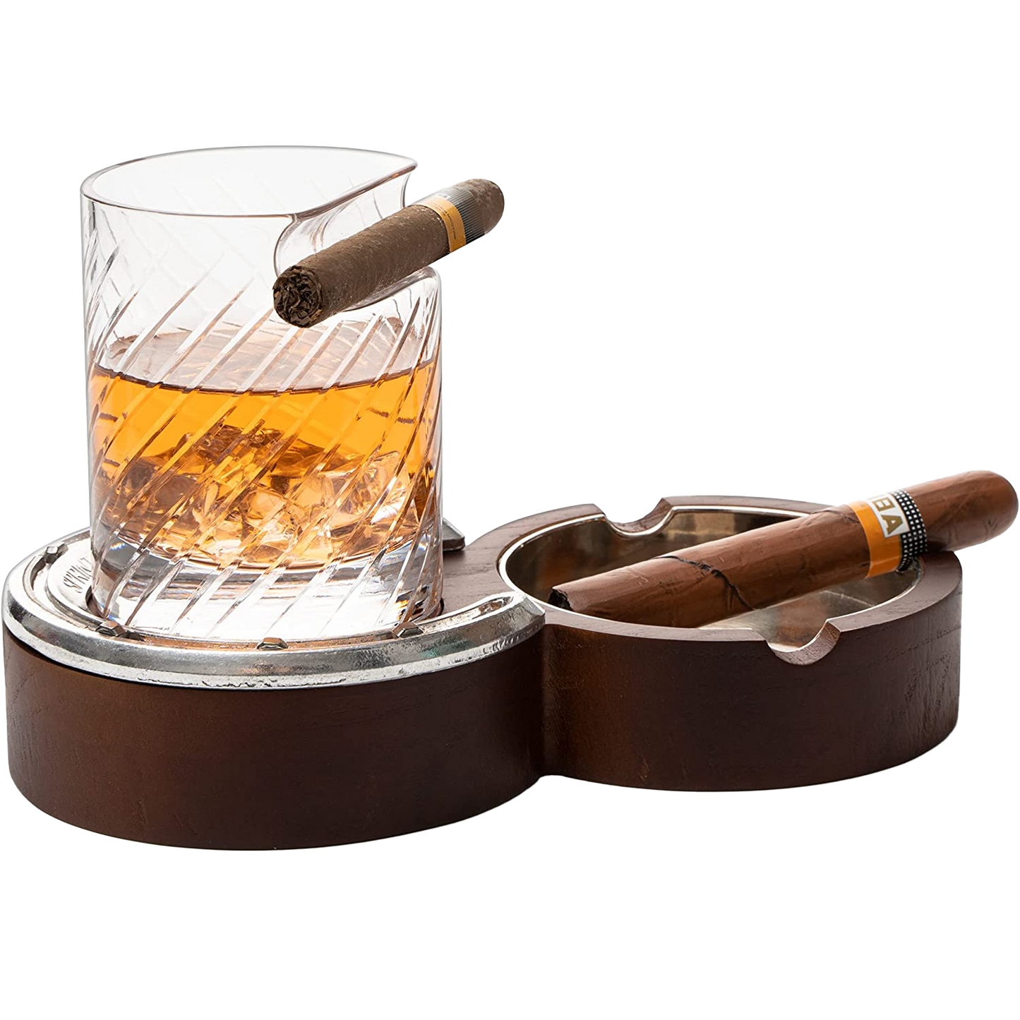 The Wine Savant Luxurious Cigar Glass - In A Leather Horseshoe Storage Case Whiskey Glassware with Cigar Holder - 10oz Cigar Holder Whiskey, Ash Tray - Dad, Men Home Office, Leather Gifts-0