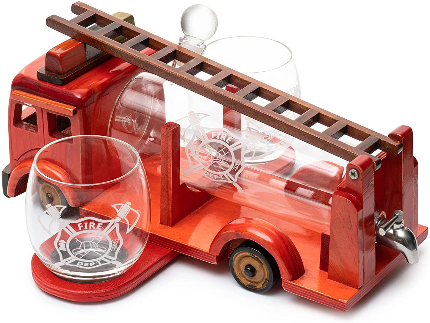 Firetruck Whiskey Decanter with Two 12 oz Glasses Gift Firefighter Gifts, Fireman, Firetruck Figurine, Police Gifts, Fire Department Gifts, Gifts for Firefighters! 600ml 13" L 6" H Gifts for Dad-4