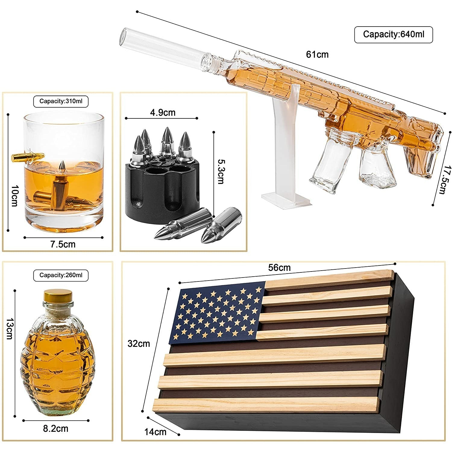 AR15 Whiskey Gun Decanter Flag Set - 1000ml Rifle & Pistol Set - Hanging Storage American Flag Gift Box & Bullet Glasses & Shot Glass, Great Gift for Army, Navy, Marines, Veterans & Gun Enthusiasts-5