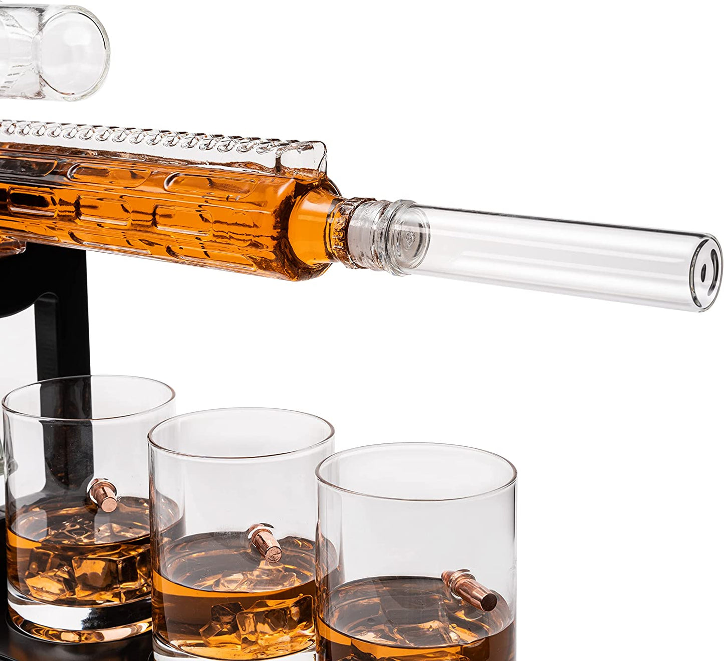 AR15 Whiskey Decanter Set - Limited Edition with Silencer Stopper - 640ml & 4 310 mL Bullet Glasses - Unique Gift - Drinking Party Accessory, Handmade Sniper Gun Liquor Decanter, Tik Tok Gun Decanter-5