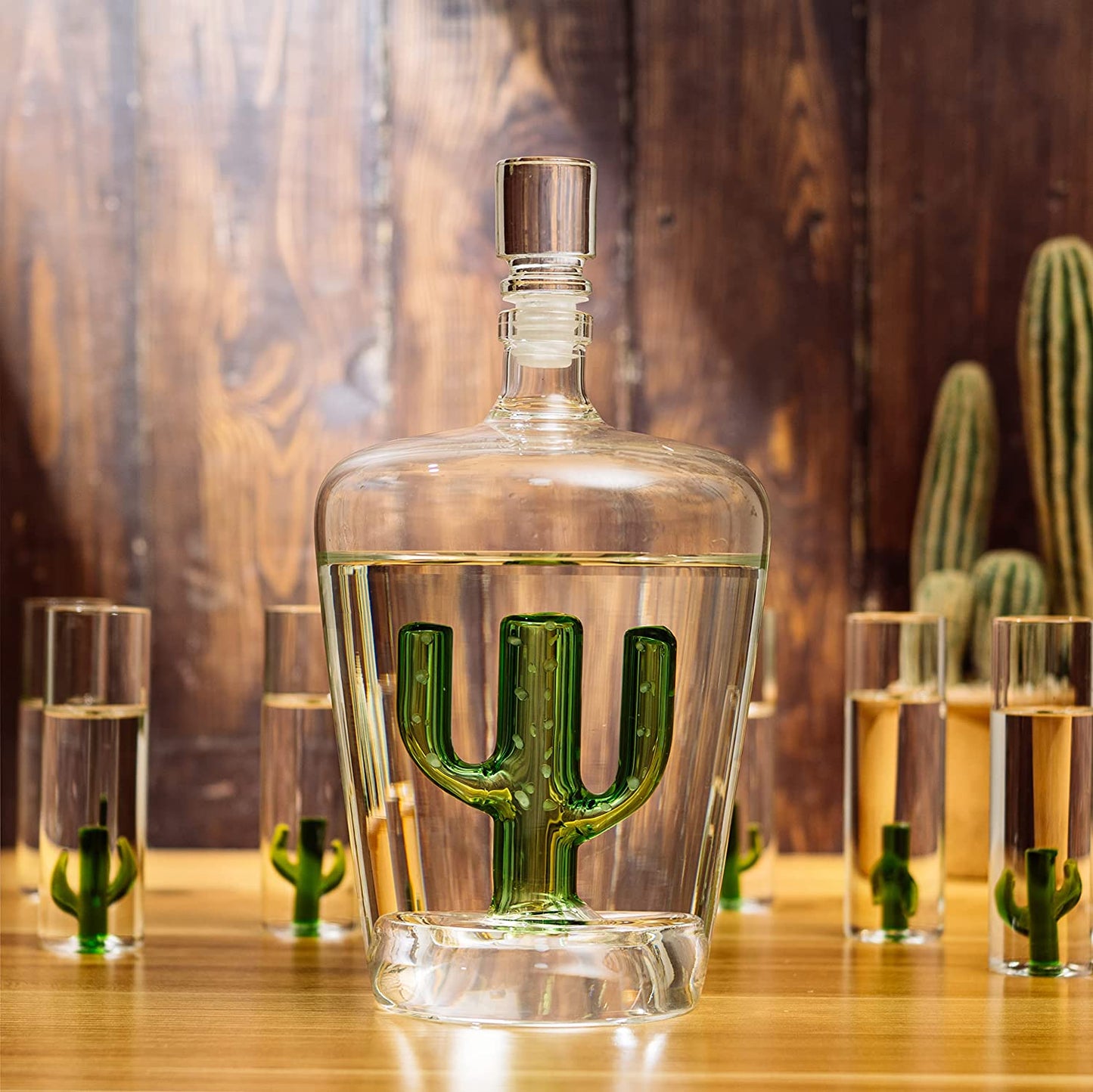 Tequila Decanter Set With Agave Decanter and 6 Agave Shot Glasses, Perfect For Any Bar Or Tequila Party, 25 Ounce Bottle, 3 Ounce Tequila Shot Glasses (Cactus Tequila Set)-4