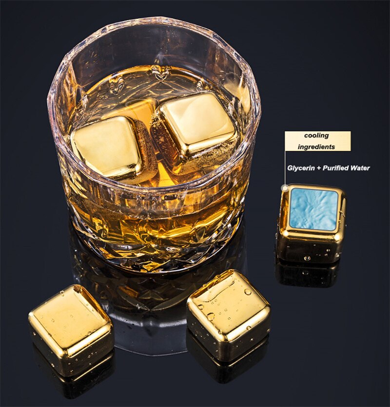 Stainless Steel Gold Ice Cube Set Beer Red Wine Coolers Reusable Chilling Stones Vodka Whiskey Keep Drinks Cold Bar Bucket Tools - Free Shipping!-11