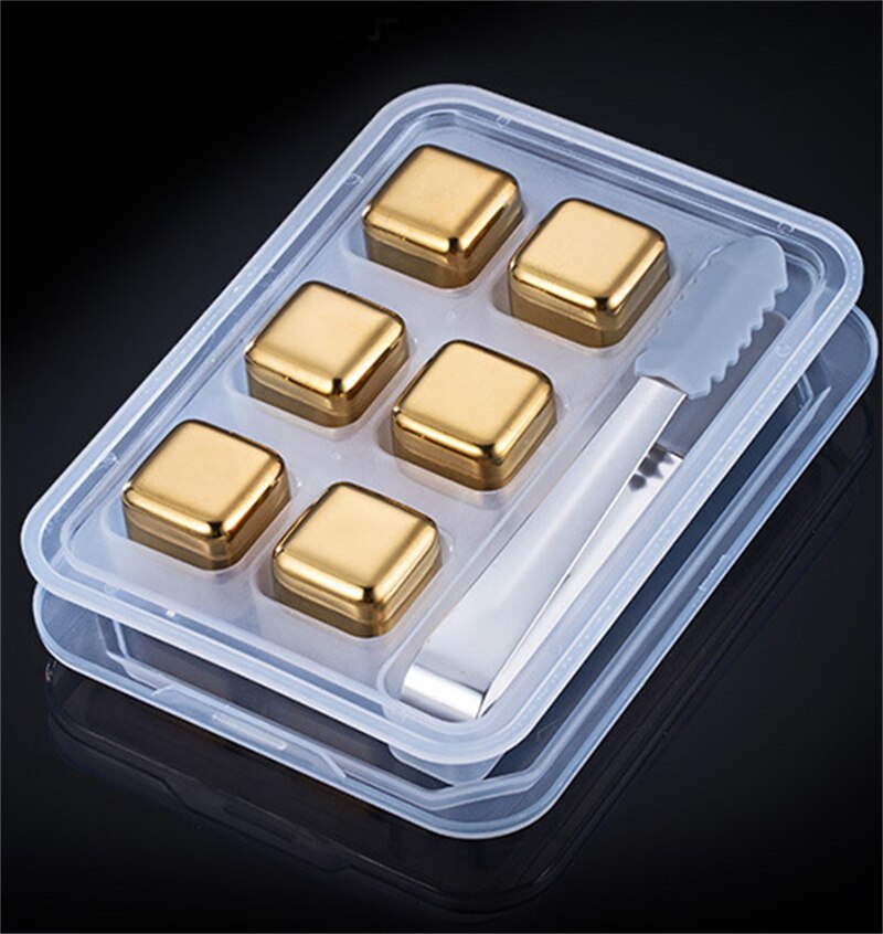 Stainless Steel Gold Ice Cube Set Beer Red Wine Coolers Reusable Chilling Stones Vodka Whiskey Keep Drinks Cold Bar Bucket Tools - Free Shipping!-5