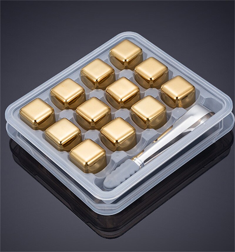 Stainless Steel Gold Ice Cube Set Beer Red Wine Coolers Reusable Chilling Stones Vodka Whiskey Keep Drinks Cold Bar Bucket Tools - Free Shipping!-9