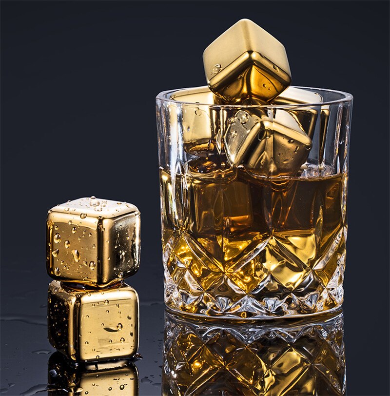 Stainless Steel Gold Ice Cube Set Beer Red Wine Coolers Reusable Chilling Stones Vodka Whiskey Keep Drinks Cold Bar Bucket Tools - Free Shipping!-8