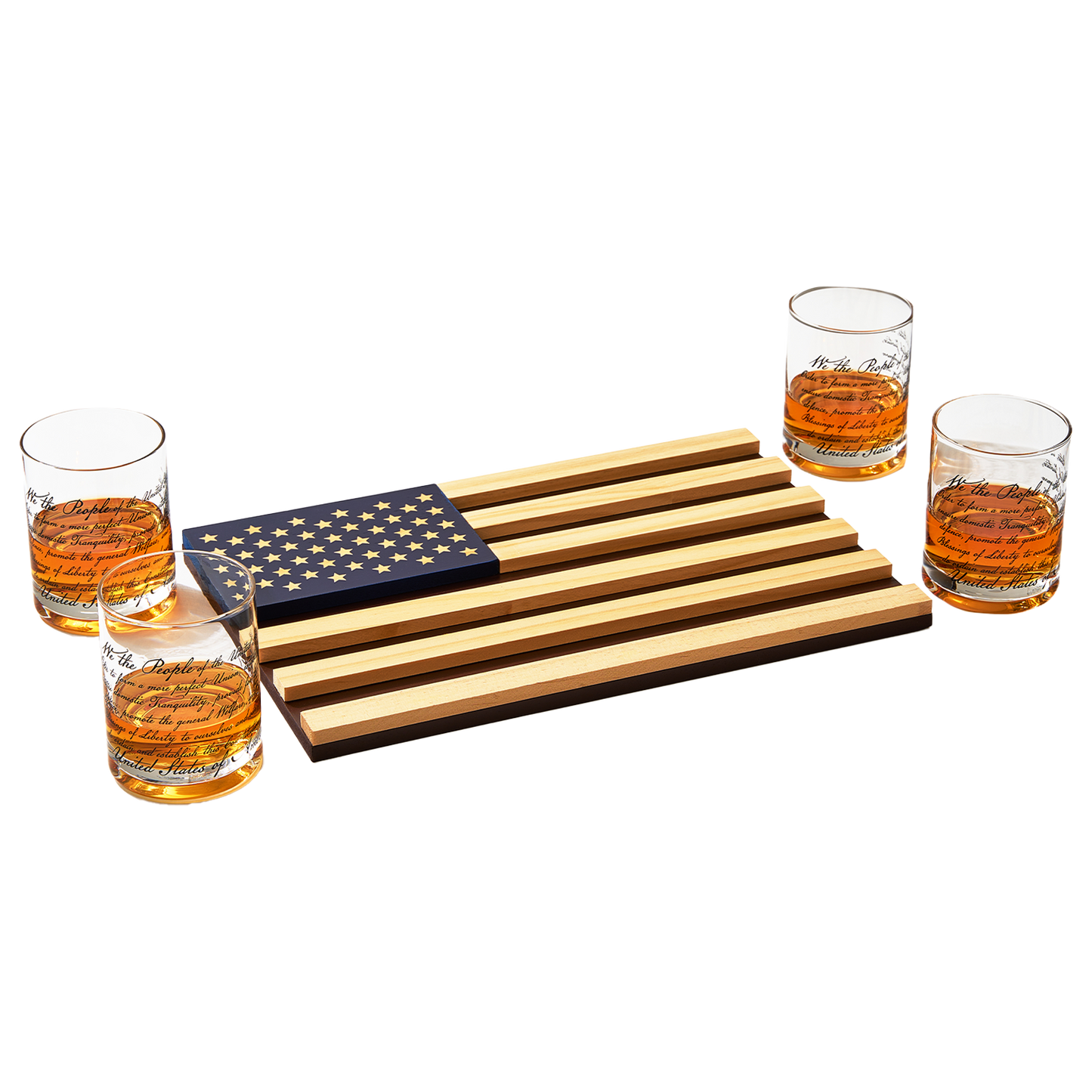 Whiskey Glasses – United States Constitution - Wood American Flag Tray & Set of 4 We The People 10oz America Glassware, Old Fashioned Rocks Glass, Freedom Of Speech Law Gift Set US Patriotic-0