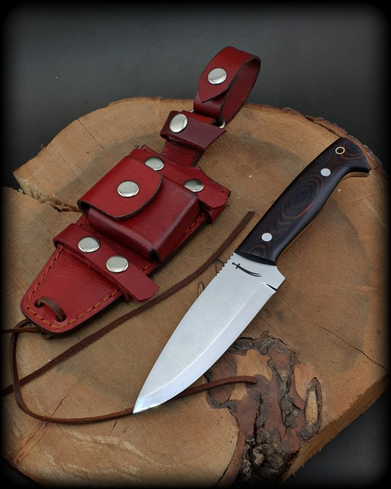 1095 Bushcraft Knife Red Micarta