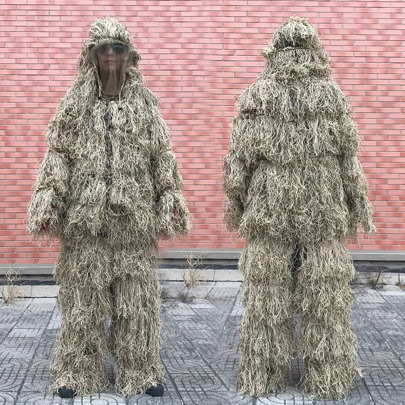 3D Withered Grass Ghillie Suit 4 PCS Sniper Military Tactical Camouflage Clothing Hunting Suit Army Hunting Clothes Birding Suit-0