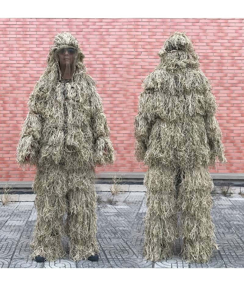 3D Withered Grass Ghillie Suit 4 PCS Sniper Military Tactical Camouflage Clothing Hunting Suit Army Hunting Clothes Birding Suit-14