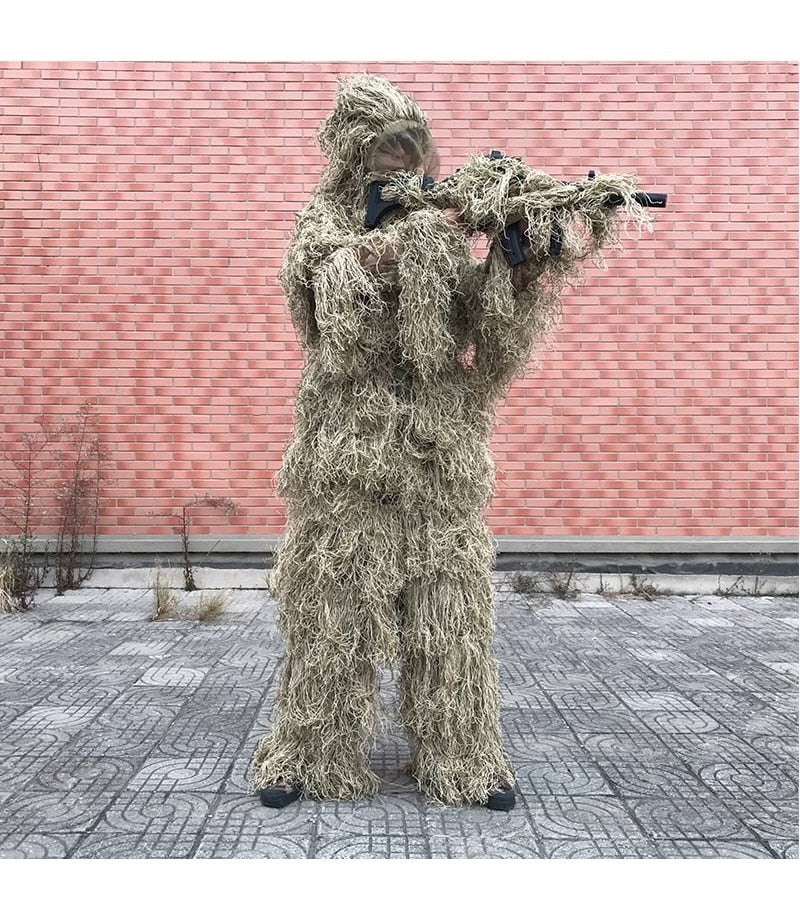 3D Withered Grass Ghillie Suit 4 PCS Sniper Military Tactical Camouflage Clothing Hunting Suit Army Hunting Clothes Birding Suit-1