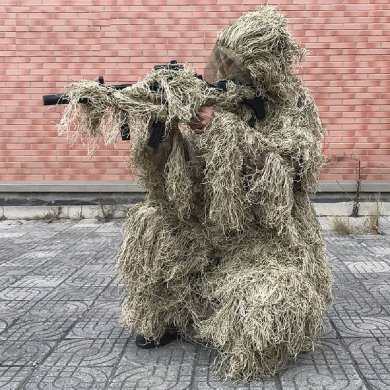 3D Withered Grass Ghillie Suit 4 PCS Sniper Military Tactical Camouflage Clothing Hunting Suit Army Hunting Clothes Birding Suit-5