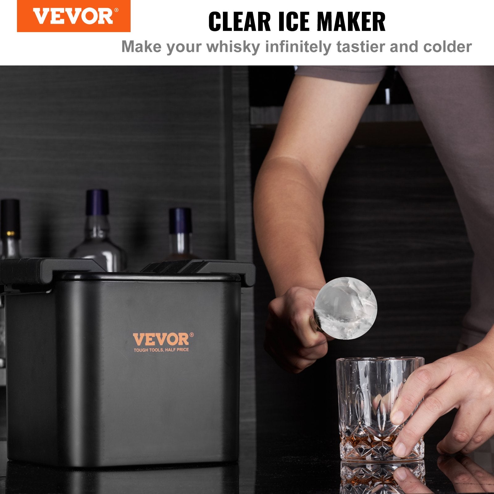 VEVOR Ice Ball Maker, Crystal Clear Ice Ball Maker 2.36inch Ice Sphere Maker with Storage Bag and Ice Clamp, Round Clear Ice Cube 2-Cavity Ice Press Maker for Whiskey Scotch Cocktail Brandy-0