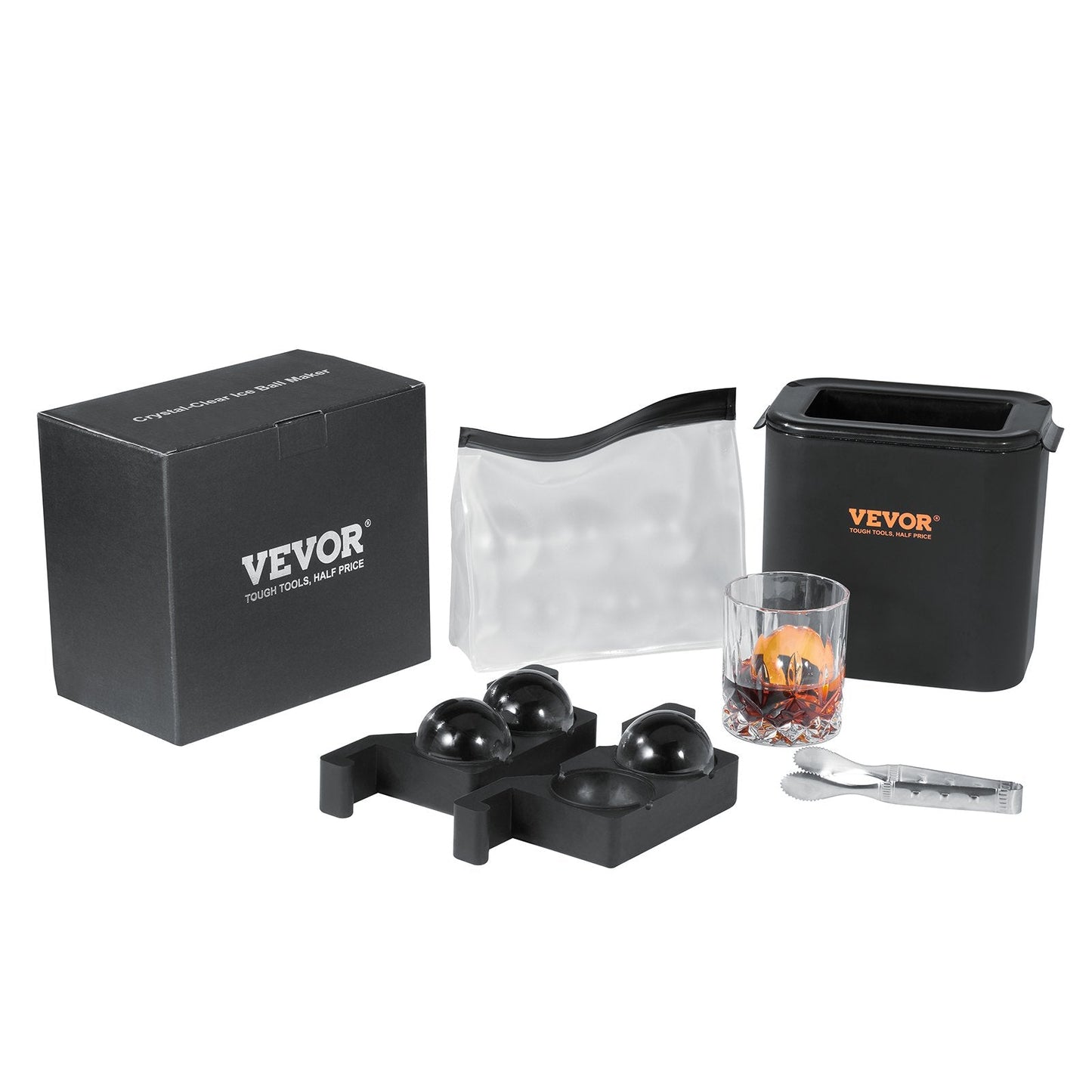 VEVOR Ice Ball Maker, Crystal Clear Ice Ball Maker 2.36inch Ice Sphere Maker with Storage Bag and Ice Clamp, Round Clear Ice Cube 2-Cavity Ice Press Maker for Whiskey Scotch Cocktail Brandy-7