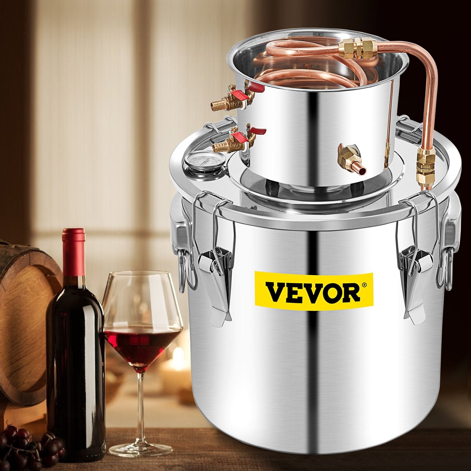 VEVOR Alcohol Still, 50L Distillery Kit w/Condenser & Pump, 13.2Gal Alcohol Still w/Copper Tube, Whiskey Distilling Kit w/Build-in Thermometer, Whiskey Making Kit for DIY Alcohol, Stainless Steel-6